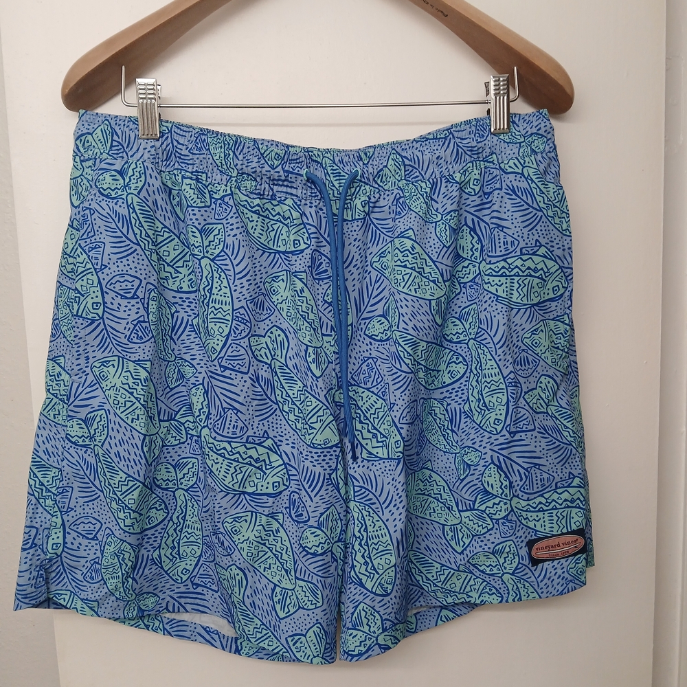 Vineyard Vines Blue Fish Pattern Swim Trunks
